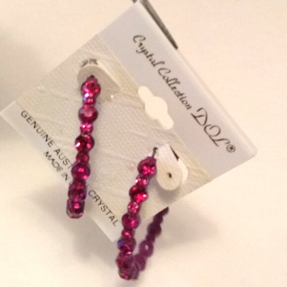 NEW Genuine Pink Purple Austrian Crystal Large Round Hoop Earrings 45mm - Picture 3 of 7